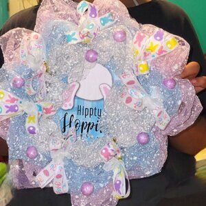 Mini Easter Themed Wreath, Pastel Purple And Blue